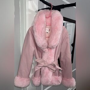 SOLD! Light Pink Faux Fur Leather Jacket